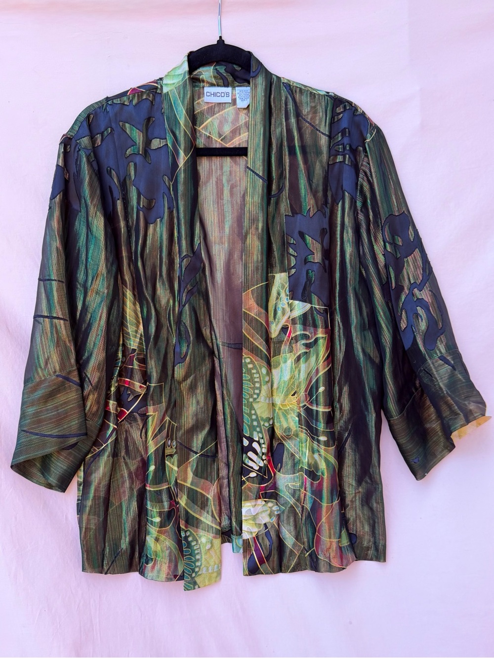 Chicos Butterfly Sheer Silk Kimono Whimsigoth Fairy Top Dark Romantic